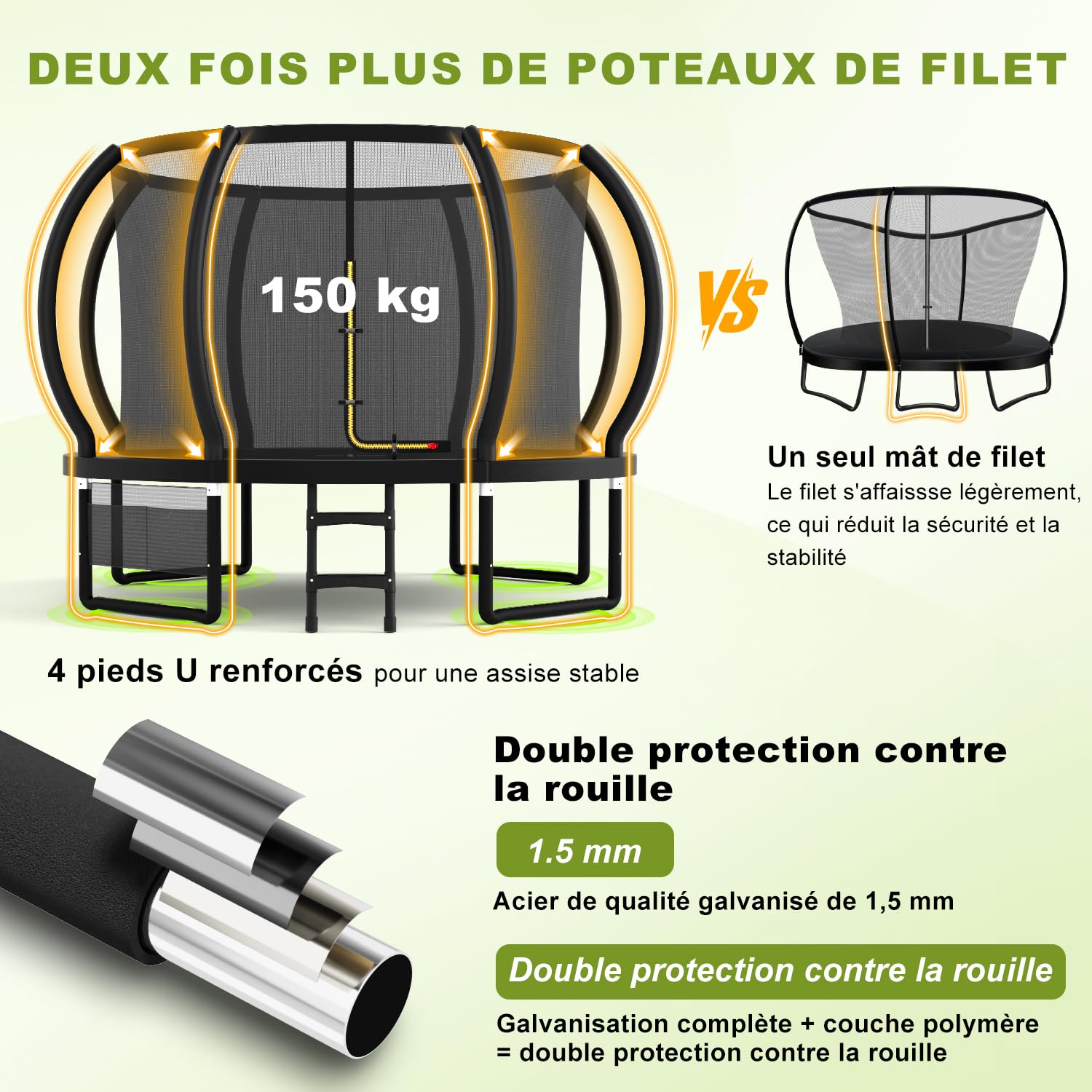 Devoko Trampoline Extérieur Ø 228/305/366/427 cm, pour Enfants, avec Filet de Sécurité, GS Certification, Couverture de Protection, Design Citrouille, Capacité de Charge 150 kg
