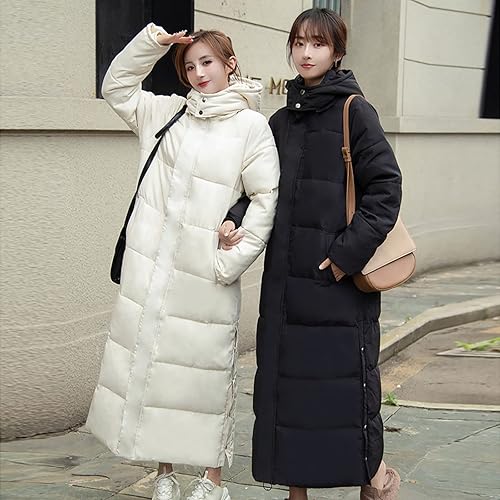 Miniatura 9 de Abrigo largo acolchado con capucha para mujer, con abertura lateral, chaqueta gruesa de invierno, cálida, casual, parka sólida, ropa de abrigo