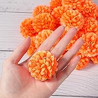 Vista 2 de 100 piezas de flores de caléndula naranja, caléndula Día de los Muertos, decoraciones de seda artificiales, caléndulas artificiales naranjas, cabeza