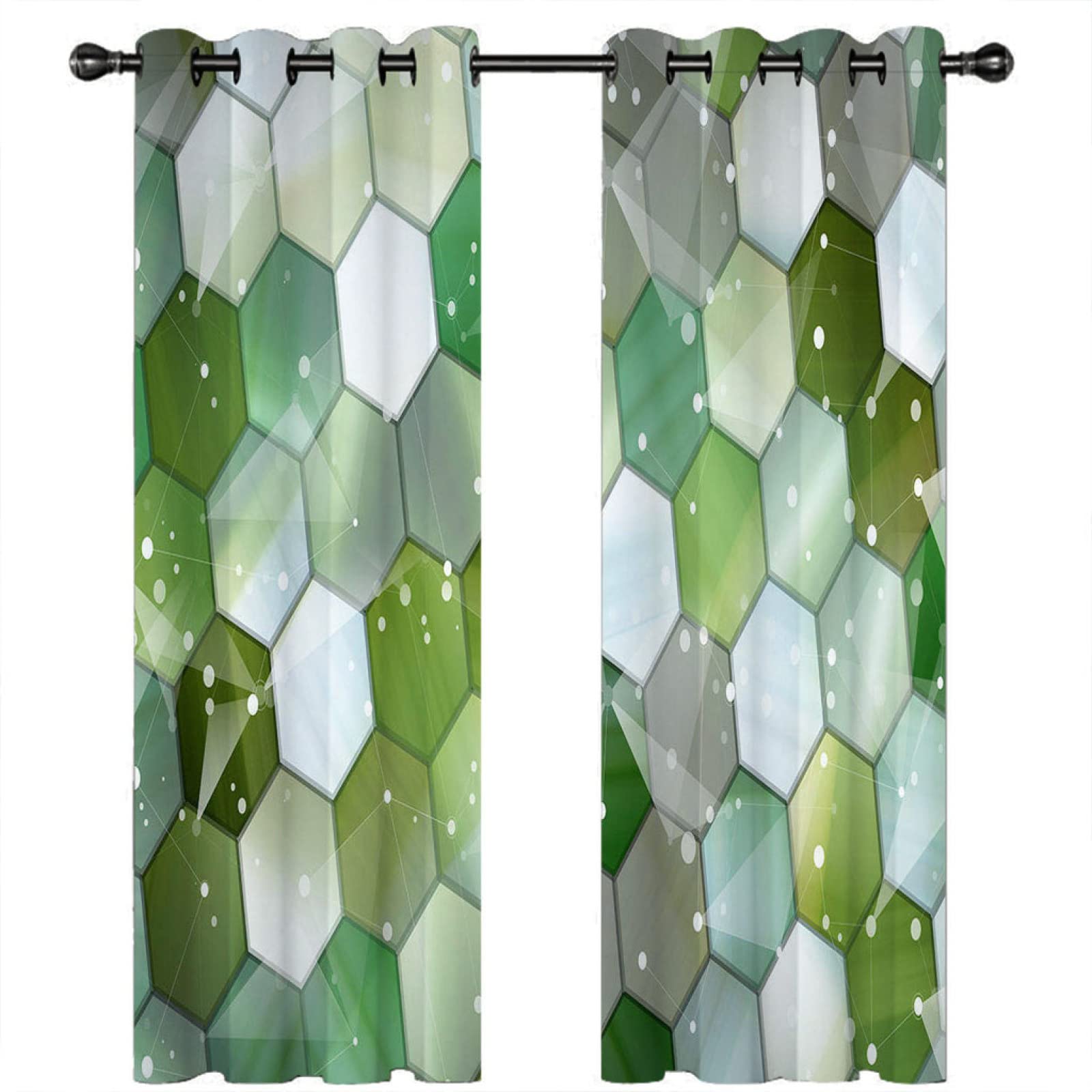 Cortinas Niño Niña Habitacion Opacas Con Ojales 2 Piezas 3D Estampado Geométrico Verde Patrón 280 X 260 Cm（An X Al）Cortinas Termicas Aislantes Frio Y Calor Salón Dormitorio Ventana Decoración Hogar