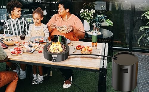 Miniatura 8 de Onlyfire - Chimenea desmontable de alta calidad con rocas de lava, protector de viento de vidrio y ruedas, chimenea de gas propano sin humo con