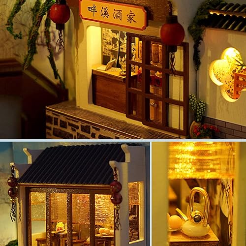 Miniatura 4 de WonDerfulC Soporte de madera 3D para libros, rompecabezas de casa de muñecas, sujetalibros de madera, kit de construcción de rincones con luz LED