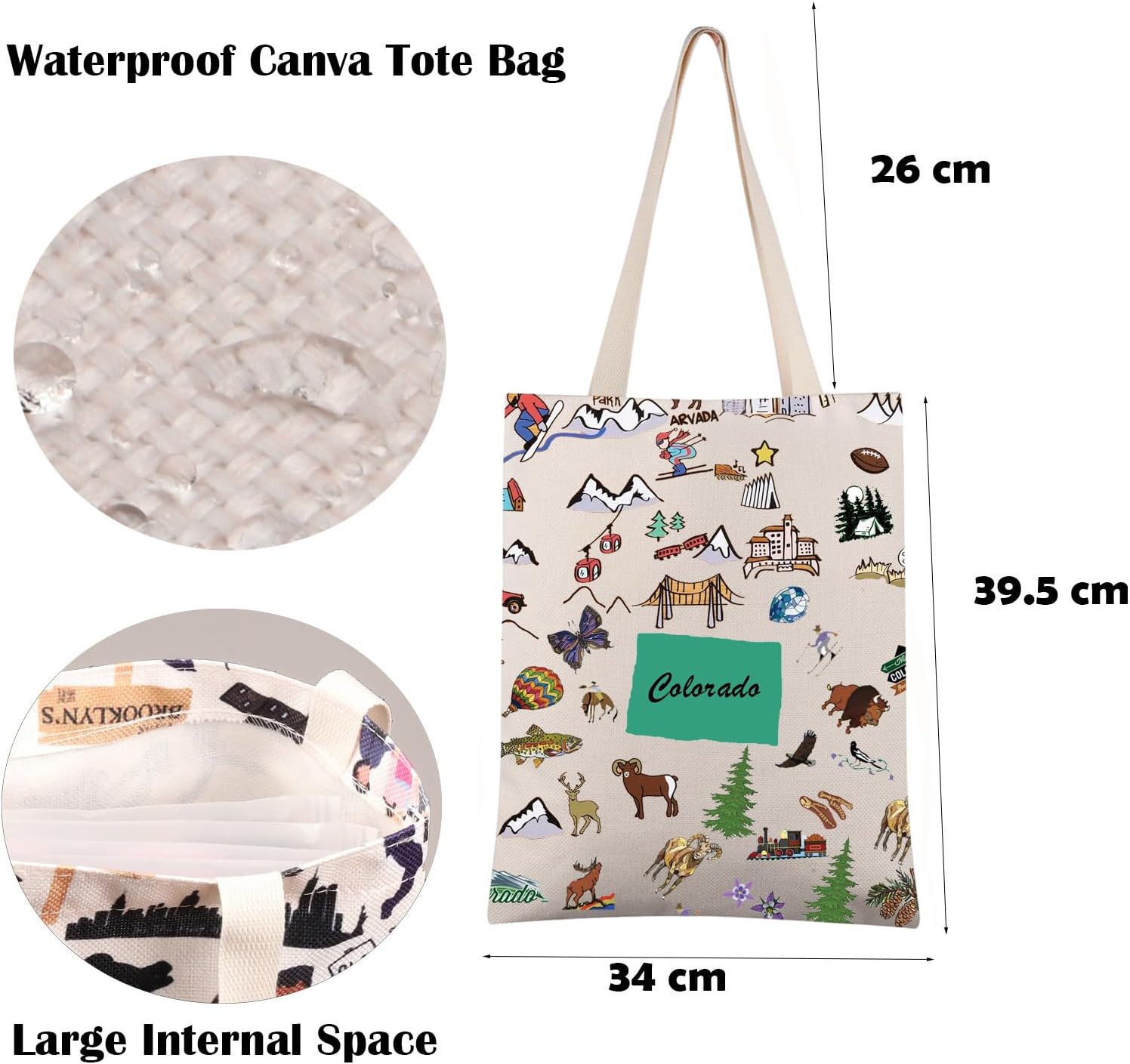 FEELMEM Colorado Travel Gift Colorado Gifts Vacation Canvas Tote Bag Colorado Trip Souvenir Shoulder Bag Colorado Merchandise - Image 6