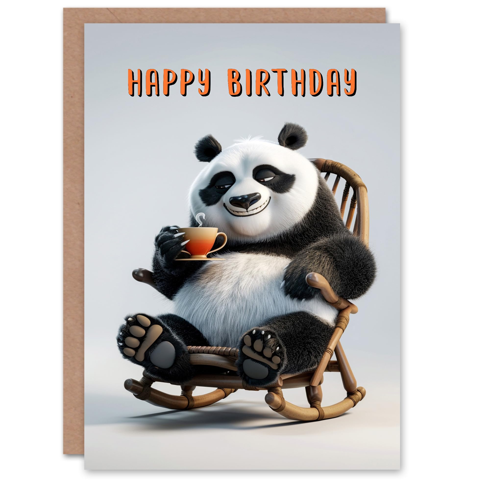 Birthday Card Panda Bear Rocking Chair Tea Cute Cartoon Child Kids Greeting Card
