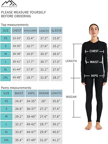 Miniatura 6 de Merino.tech Conjunto de capa base de lana merina para mujer, ropa interior térmica de lana merino ligera, de peso medio, para mujer, parte superior
