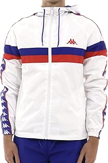 Kappa Giubbotto Windbreaker Uomo Bianco Con Cappuccio Stampa Con Logo e Bande laterali 304QVF0904