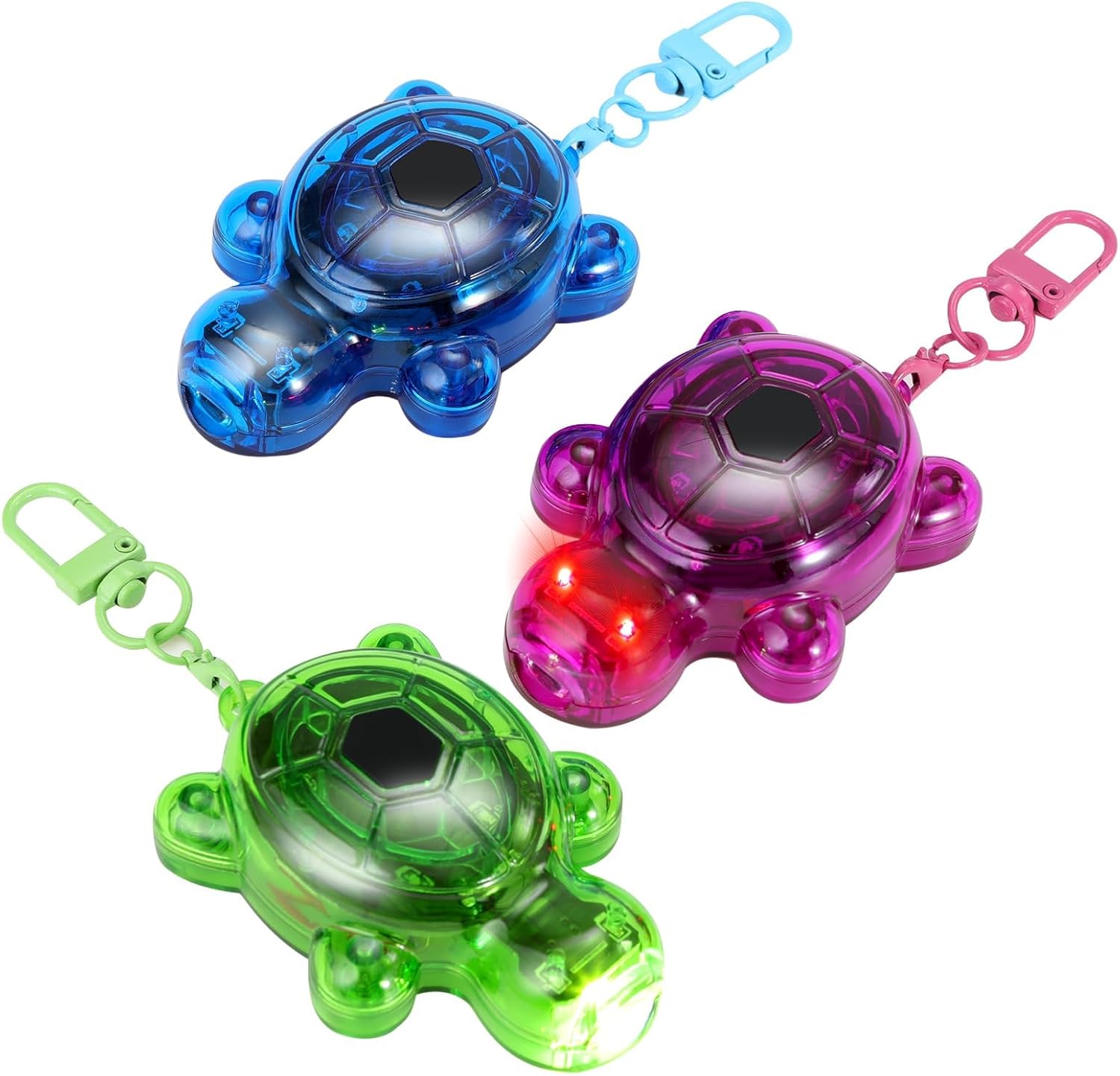 3PCS Set Turtle Keychain Flashlights, 7 Modes LED & SOS Emergency Rechargeable Mini Flashlight Key Ring Handbag Bag Purse Keychains Set Nurse Animal Keychain Lights, Outdoor Adventures (Small)