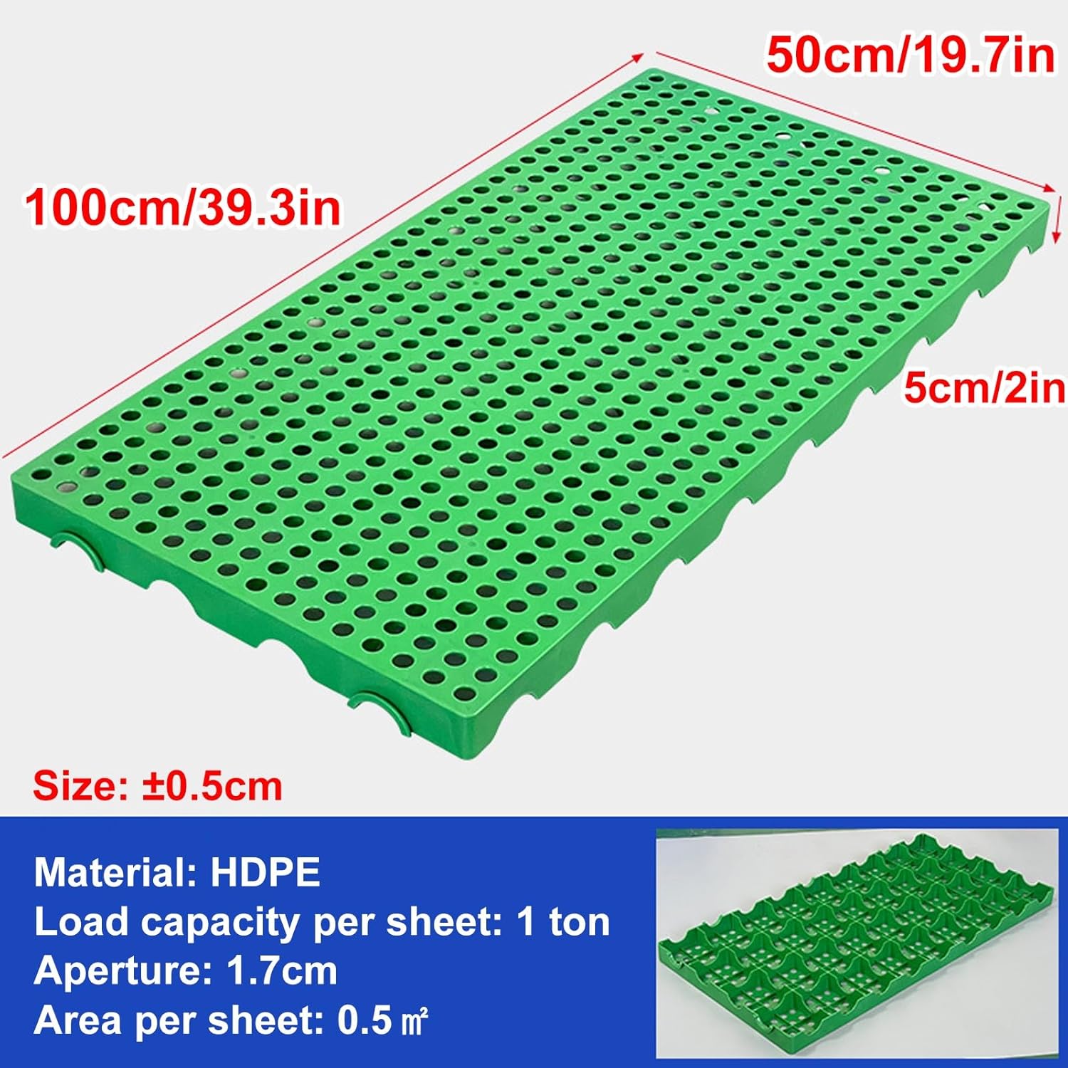 Plastic Pallet, Nestable Moisture Proof Plastic Pallets, HDPE Pallet, Breathable Grid Ventilation Pallet, Support Up to 2000 Lbs/㎡, for Garage Supermarket Basement Storage(Green)