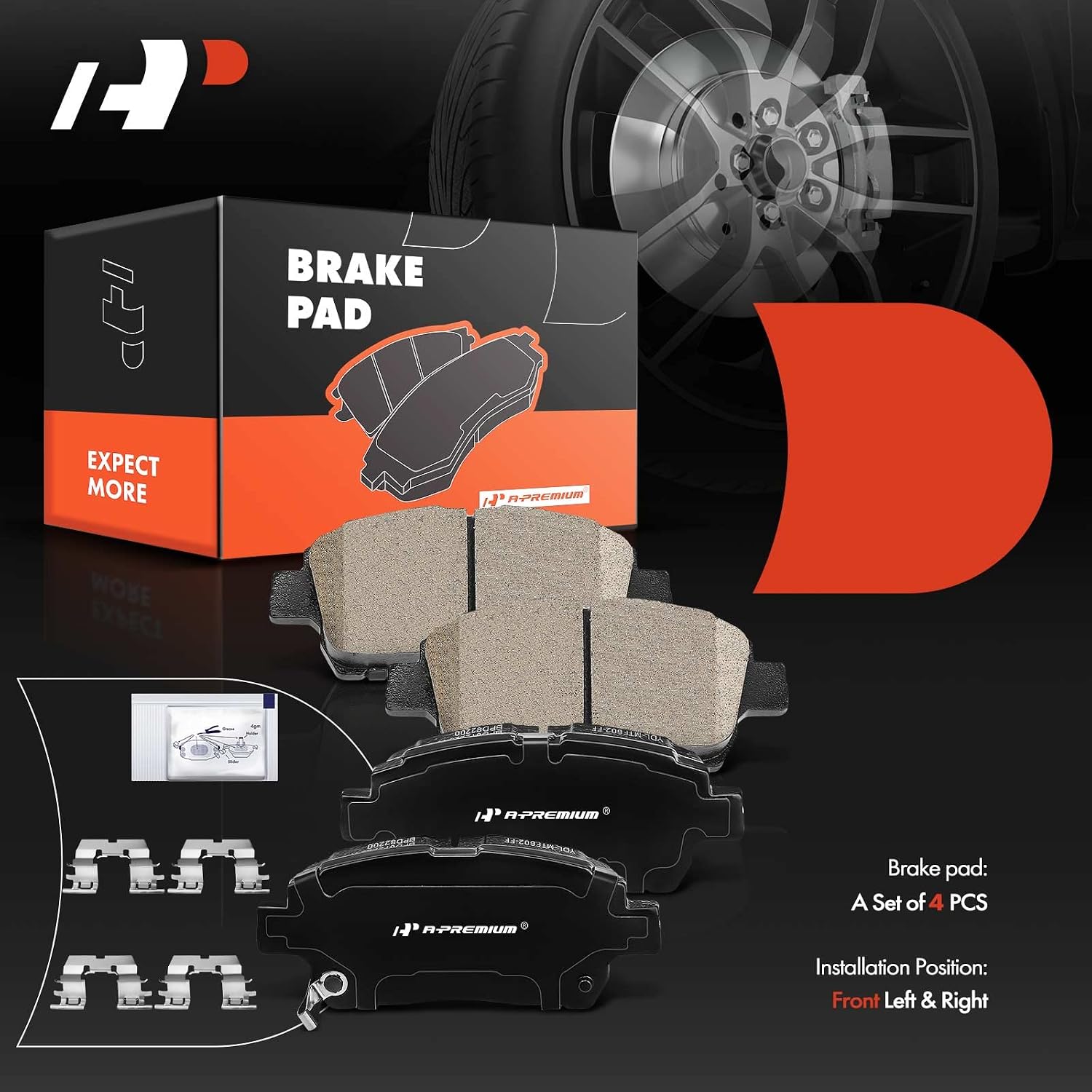 A-Premium Front Ceramic Brake Pads Set Compatible with Scion and Toyota Models - iQ 2012-2015, xA/xB 2004-2006, Celica 2000, Echo 2001-2005, MR2 Spyder, Prius, with Hardware, 4-Pack