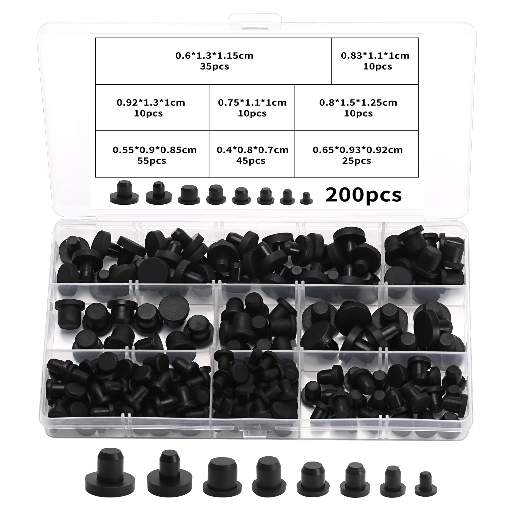200 Pcs Silicone Hole Plugs, Black Silicone Rubber Plugs for Holes Assorted Sizes, Waterproof Soft Flexible Round Rubber Stoppers Button Sealing Hole Covers for 4-9.5mm Diameter Bottles Holes Pipes