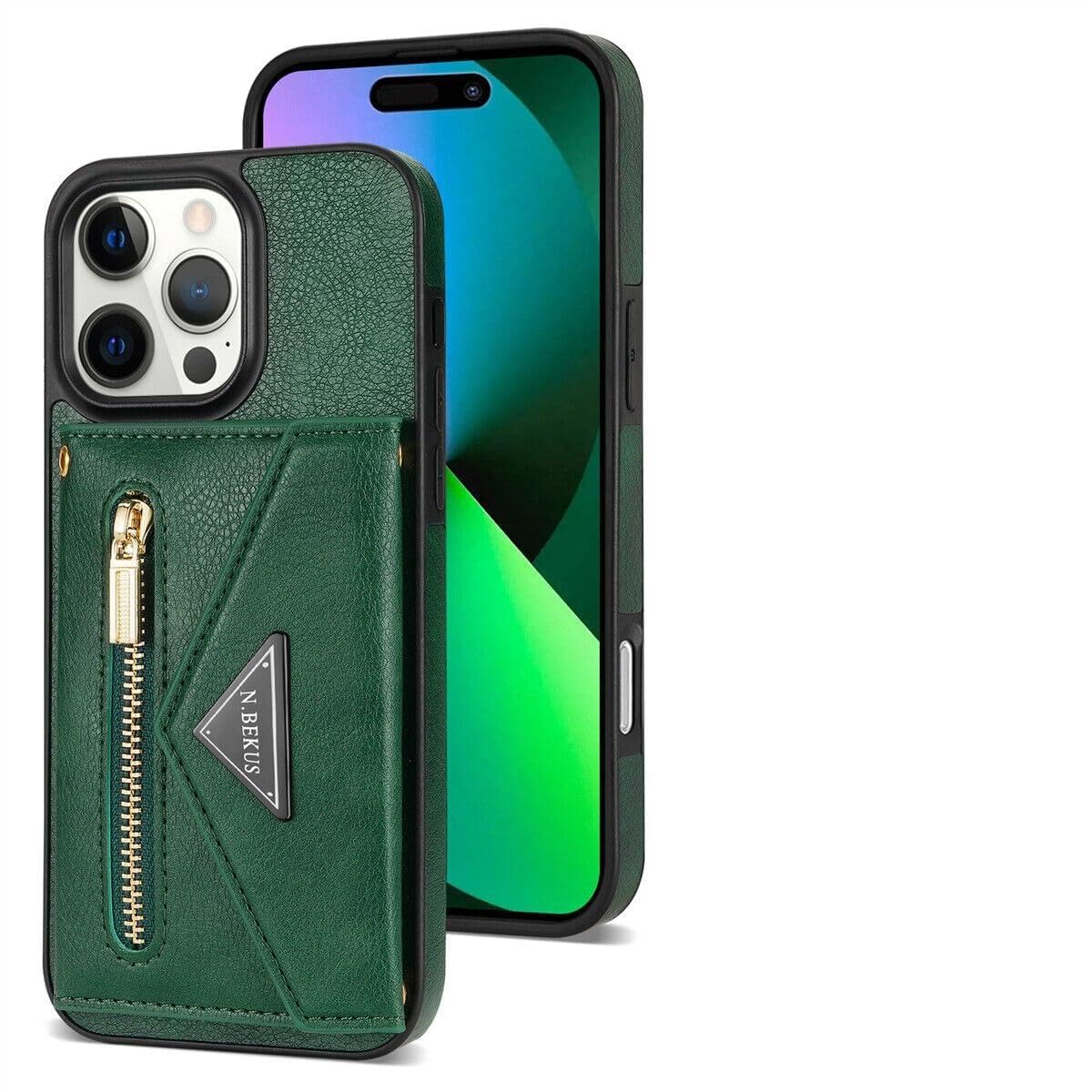 Étui iPhone 14 Pro portefeuille vert pour éviter les rayures d'écran - 8