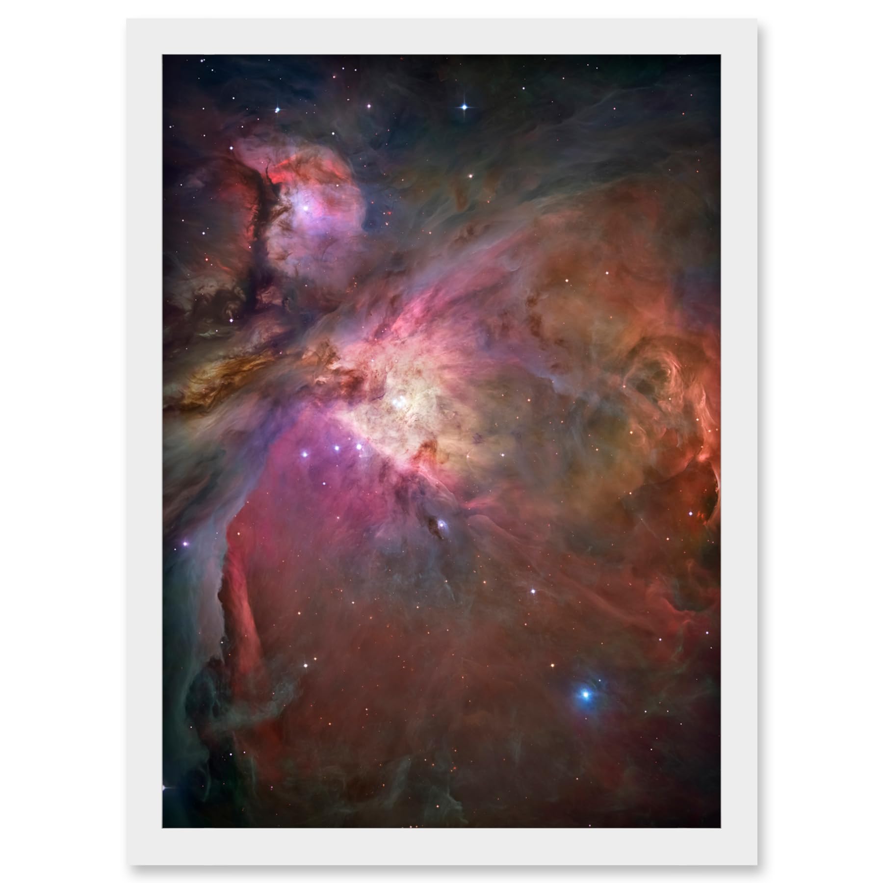 Artery8 Hubble Space Telescope Image Orion Nebula Dramatic Star Formation Gas Dust Cavity Central Trapezium Region Red Blue Cosmic Landscape Artwork Framed A3 Wall Art Print