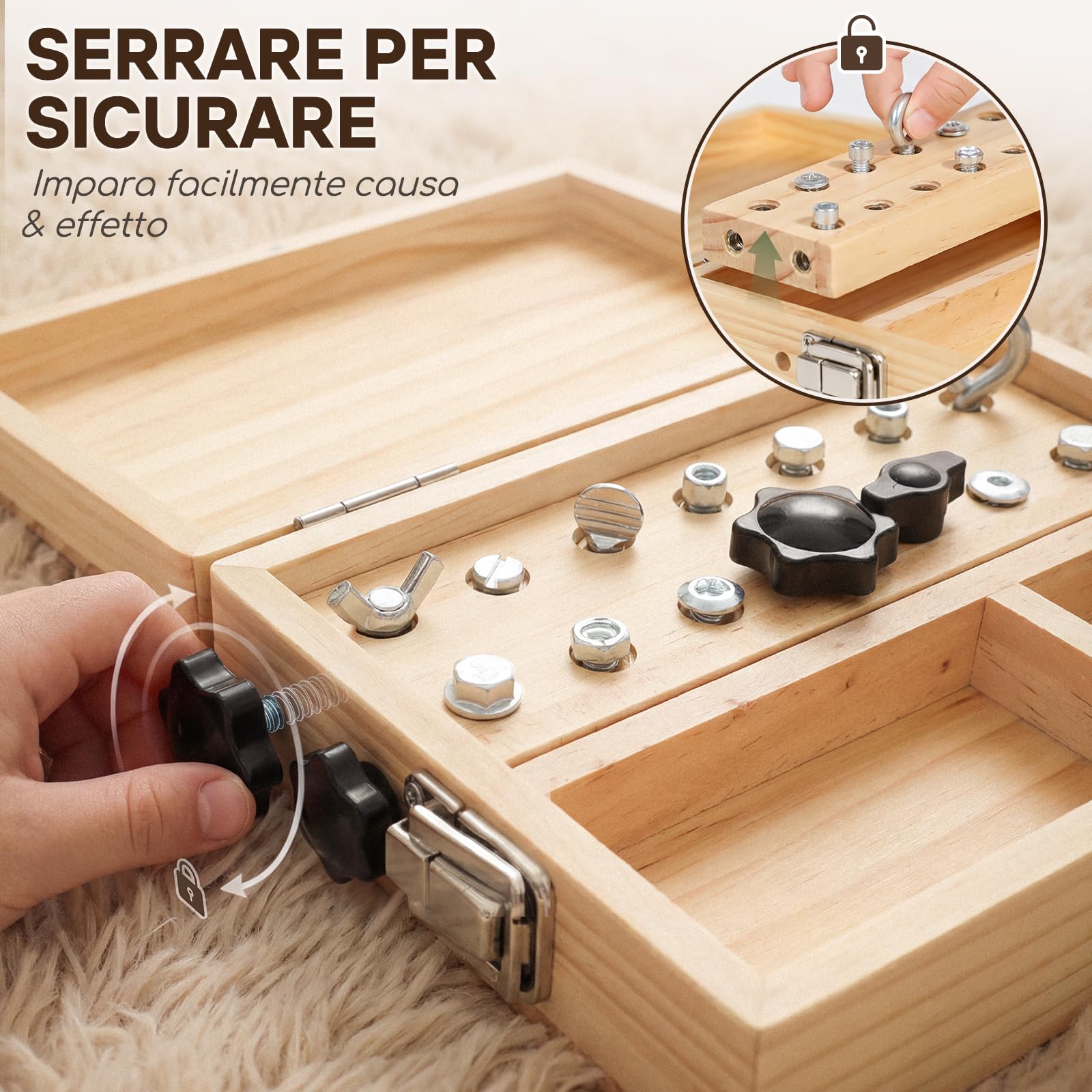 Lehoo Castle Montessori Attrezzi Giochi Bambini Giochi 3 Anni, Cacciavite Giocattoli da Viaggio Busy Board in Legno con Serratura e Chiave Giocattoli Educativi 3 4 5 Anni