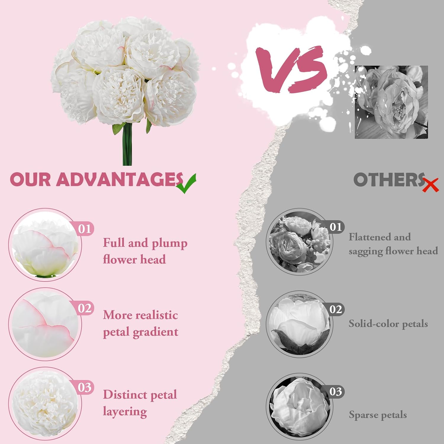 10PCS White Realistic Artificial Flowers Peony Fake Silk for Home Office Wedding Table Centerpieces Party Festival Bar Decoration Indoor - Image 4