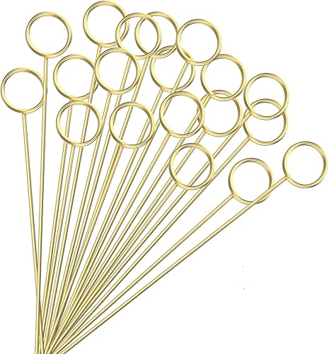 BENBO 20 piezas de alambre de metal floral para tarjetas redondas de fotos, notas y números de mesa, clips para tarjetas de regalo florales dorados