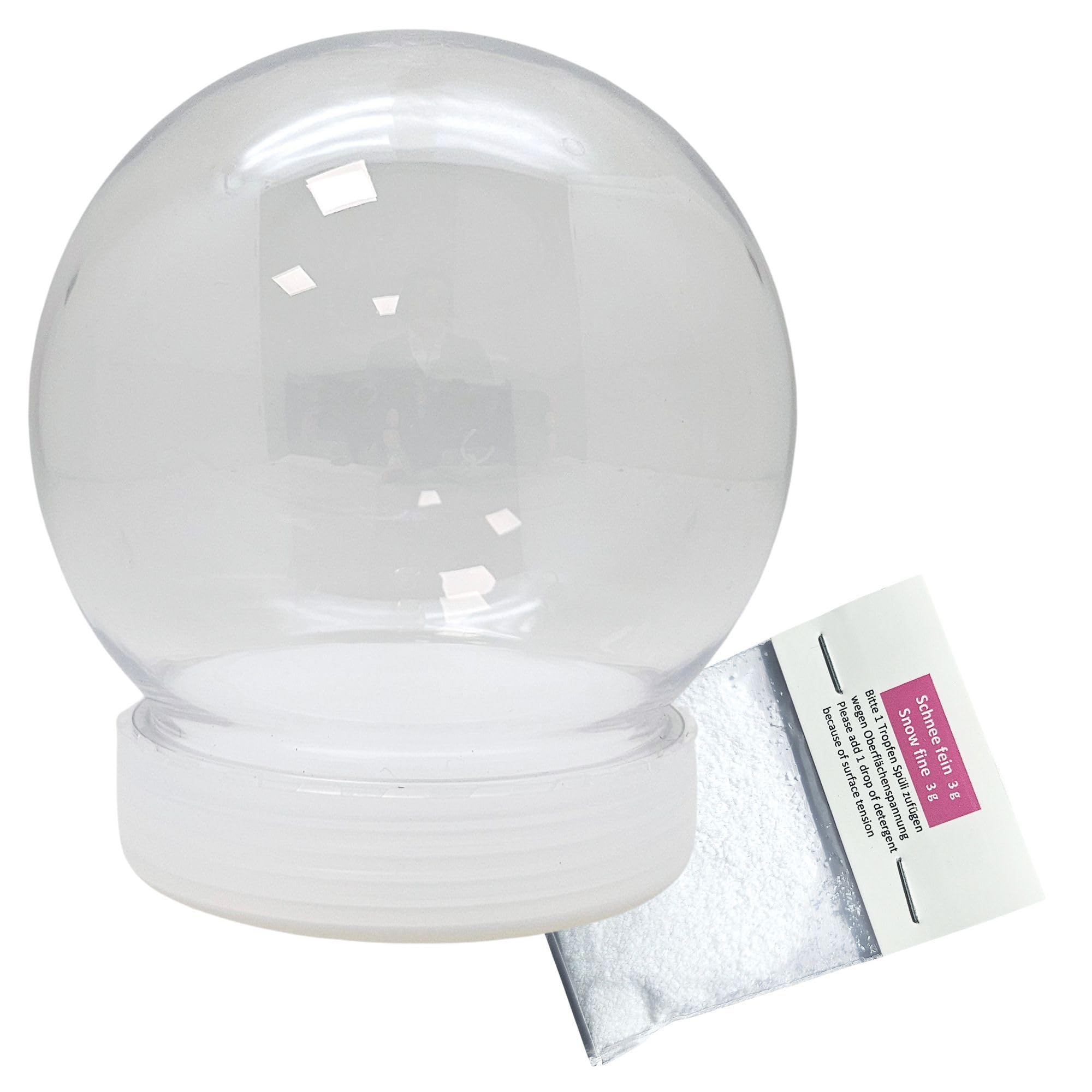 Set fai da te con sfera di neve in plastica con 1 x neve | Do it Yourself set sfera | forma rotonda 90 x 110 mm | base bianca | doppio fondo | 40134