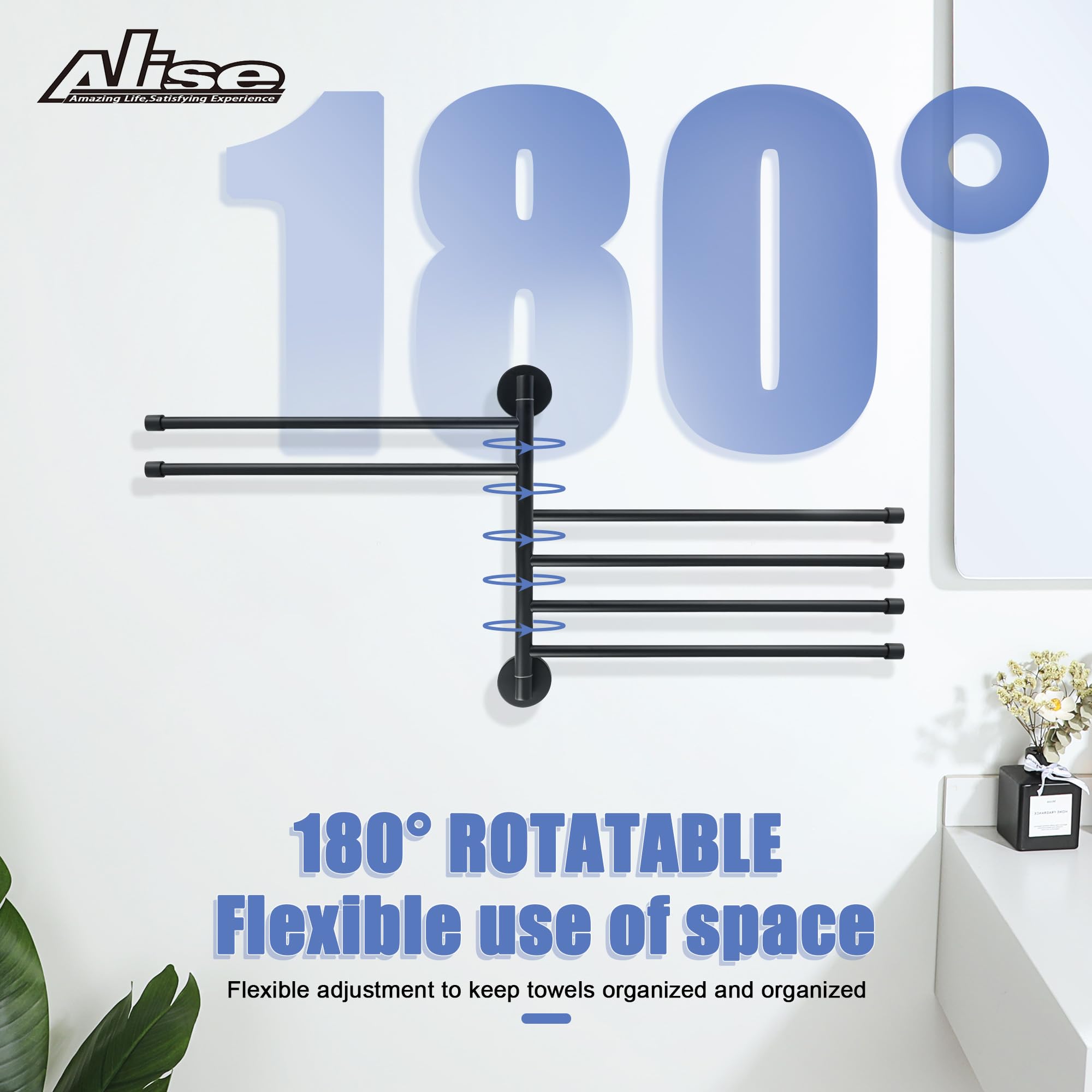 Toallero giratorio, plegable de 6 brazos, toallero de mano para baño, estantes de secado de montaje en pared para lavandería, soporte de toalla oscilante de acero inoxidable SUS304 para 5