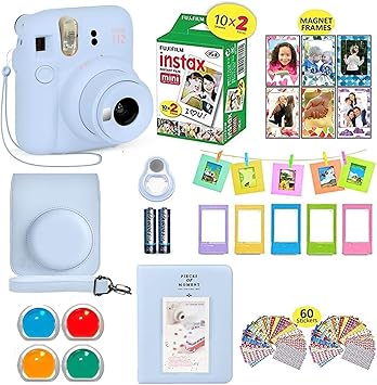 Instax Mini 12 Camera Bundle Blue 20 Film Sheets Case Accessories.