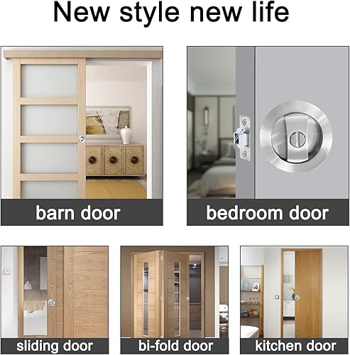 Miniatura 6 de LWZH Cerradura de puerta de bolsillo redondo de privacidad plateada cepillada, pestillo de manija empotrada invisible, cerradura de hardware de