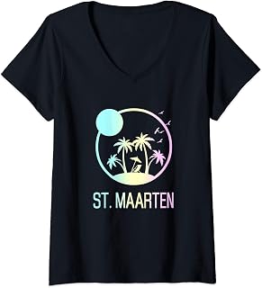 Womens St Maarten Travel Vacation Souvenir Beach V-Neck T-Shirt