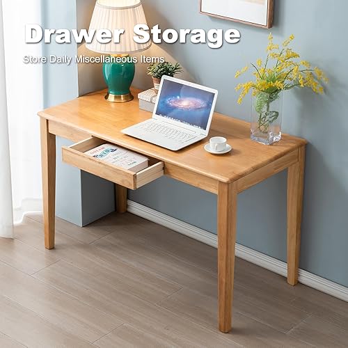 Miniatura 5 de Escritorio de madera maciza con cajón, escritorio de madera para oficina en casa para el trabajo, escritorio de computadora para estudiantes para