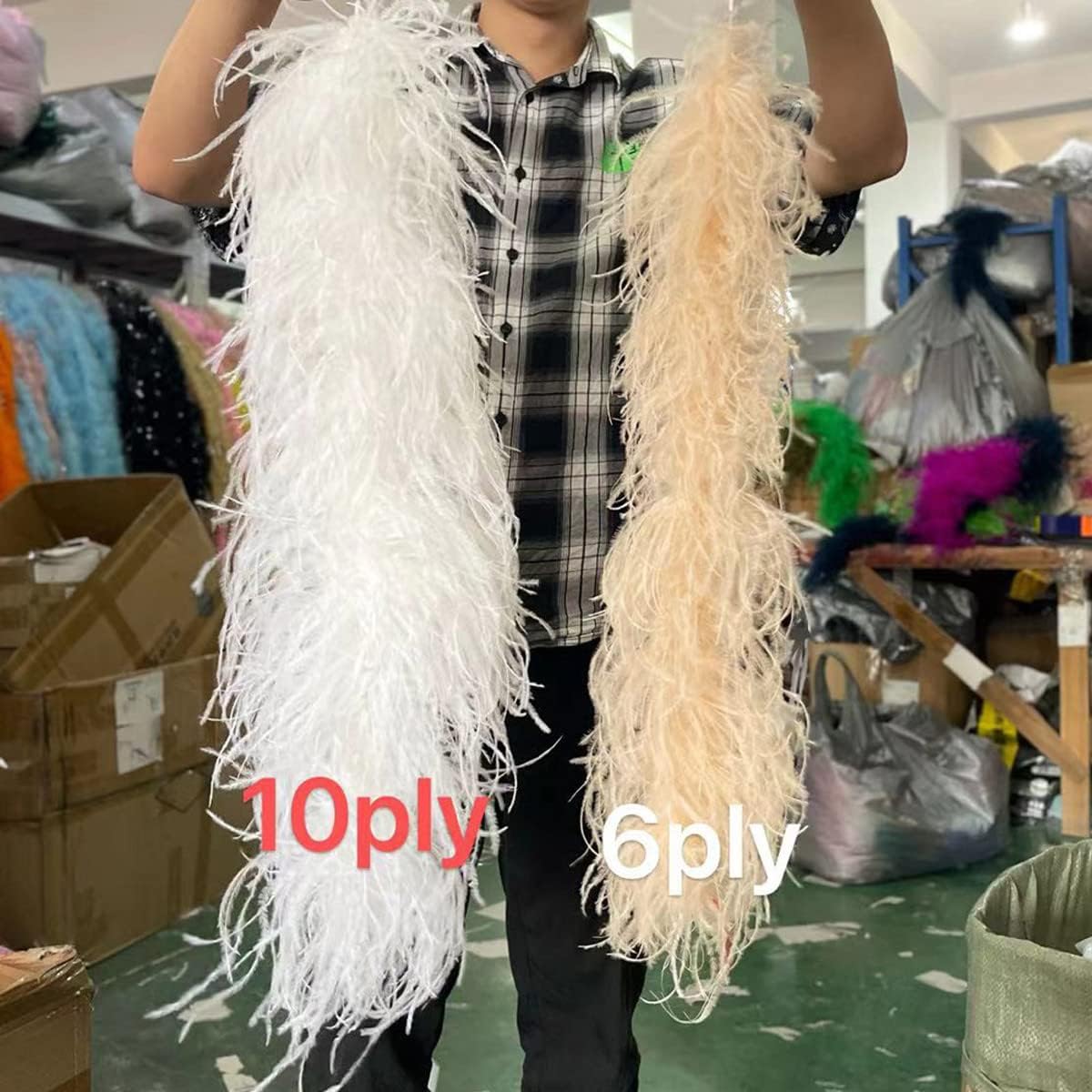 ECYC Ltd 1.1 Yards Ostrich Feather Boa, 4 Ply Natural Feather Boas Ostrich Feathers Soft Fluffy Boa for Cosplay Costume Accessory, Home Wedding Party Holiday Decoration, Sewing Trim, Craft Project