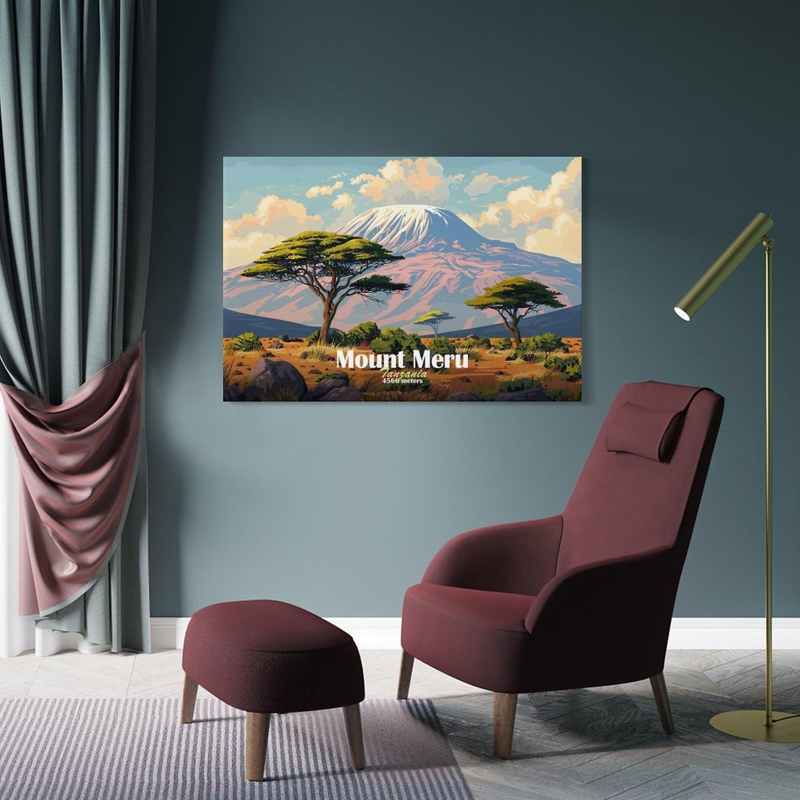 Junmoney Mount Meru, Tanzania Wall Art Print 20x30inch(50x75cm), for Hallway, Entryway Or Landing, A Neat Decor Update for Hallways, for Everyday Interiors