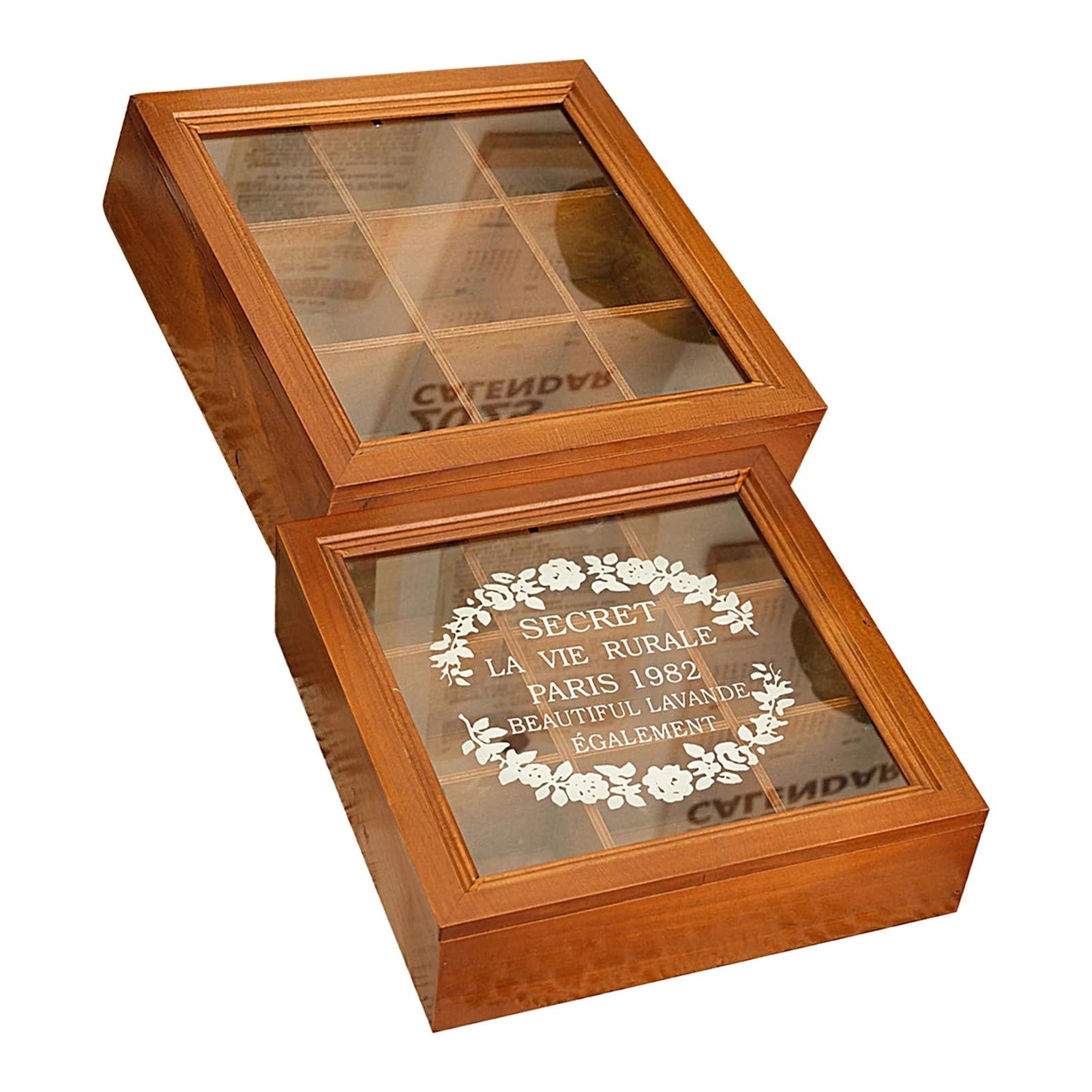 GMGQJST Compartment Storage Boxes Tea Bag Countertop Holder Sugar Packet Coffee Organizer 9-Compartment Tea Box Wood Drawer With Window Coffee Tea Box(Blank)