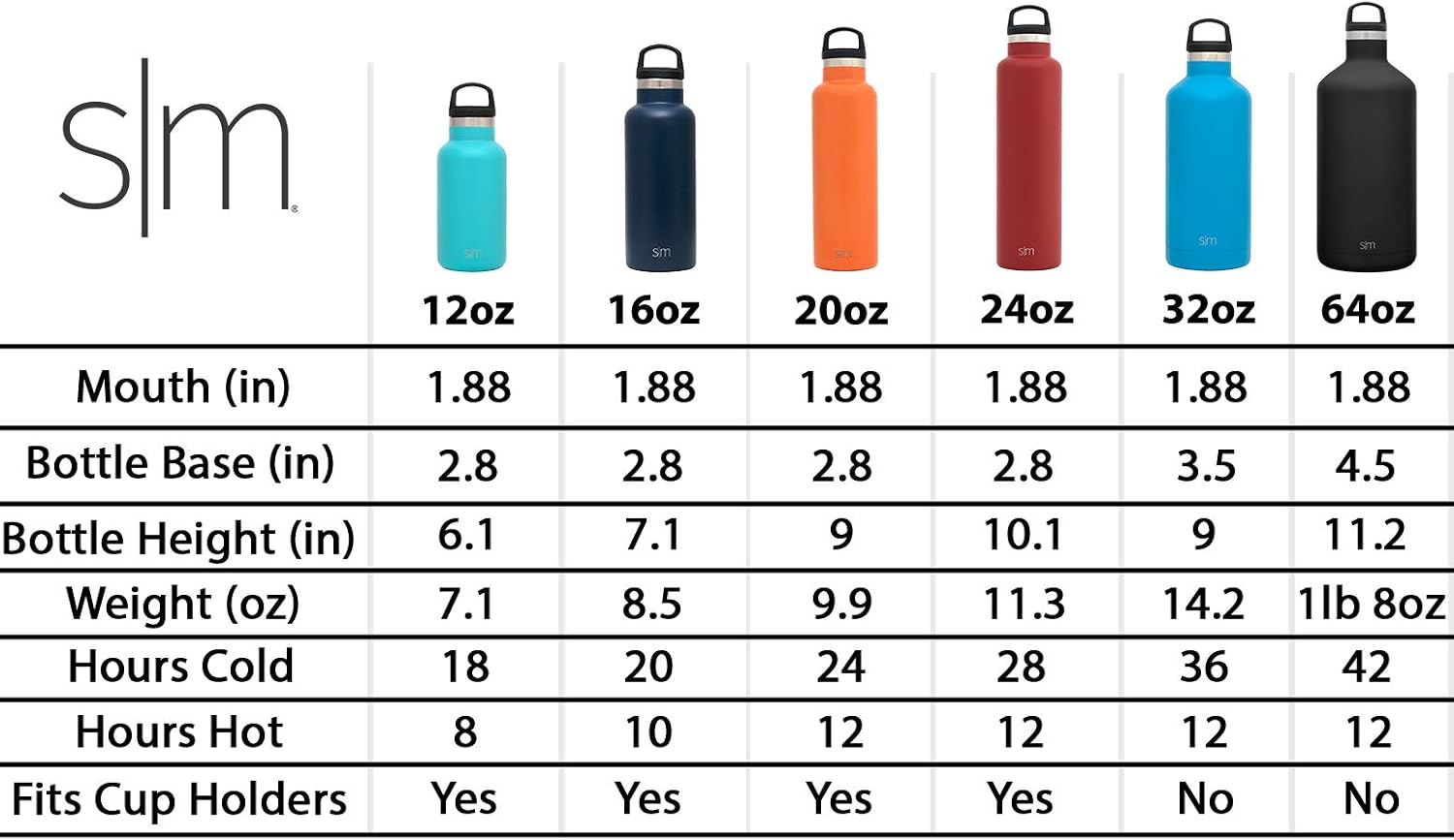 Simple Modern Insulated Water Bottle with Handle Lid Small Reusable Ascent Narrow Mouth Stainless Steel Thermos Flask, 17oz Handle Lid, Ombre: Havana