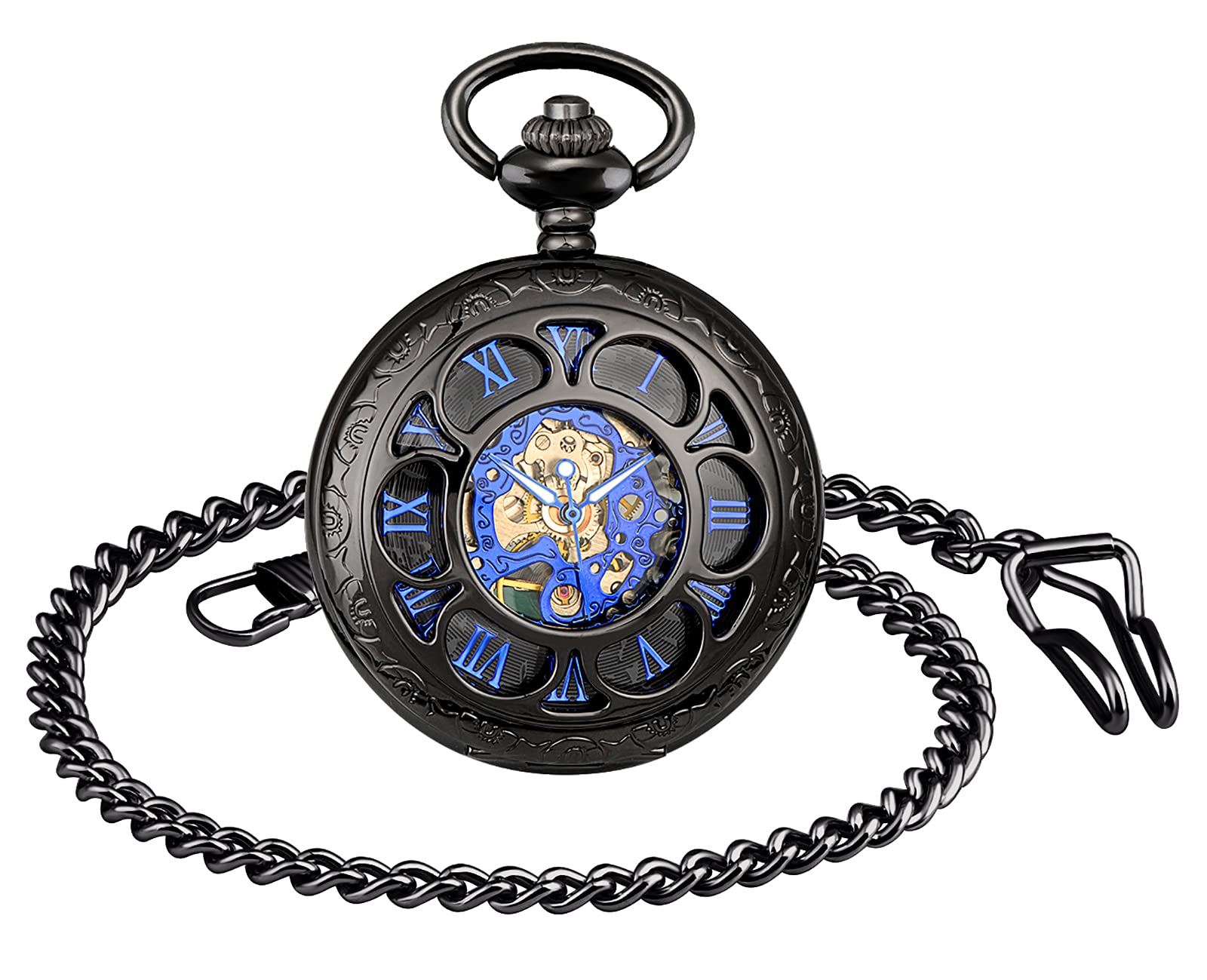 SUPBRO Reloj de Bolsillo Vintage Reloj para Hombre de Bolsillo Mecánico con Cadena de números Romanos