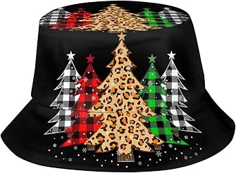 Christmas Pattern Bucket Hat Sun Hat Fishermans Cap for Men Women Christmas New Year Festive Holiday Party
