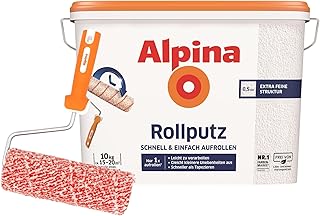 Alpina Rollputz Weiß + Farbroller – Strukturputz für Innenwände mit robuster Oberfläche – gebrauchsfertig, stoßfest & überstreichbar – 10 kg