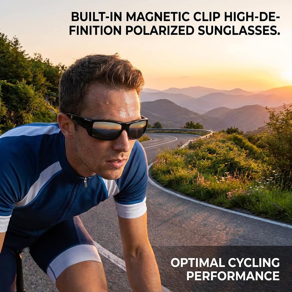 Gments Umlaufende Sonnenbrille mit magnetischem Clip, polarisierte Sonnenbrille, superdunkle HD-Linse, UV400-Schutz für Sport, Laufen, Skifahren, Radfahren, blendfreie für Männer und Frauen