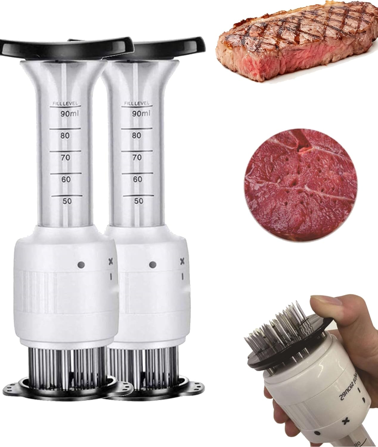2-in-1 Meat Tenderizer with Marinade Injector， for BBQ Steak Beef Turkey Brisket Pork Kitchen Cooking Tenderizing Steak Beef Poultry(2 Pcs)