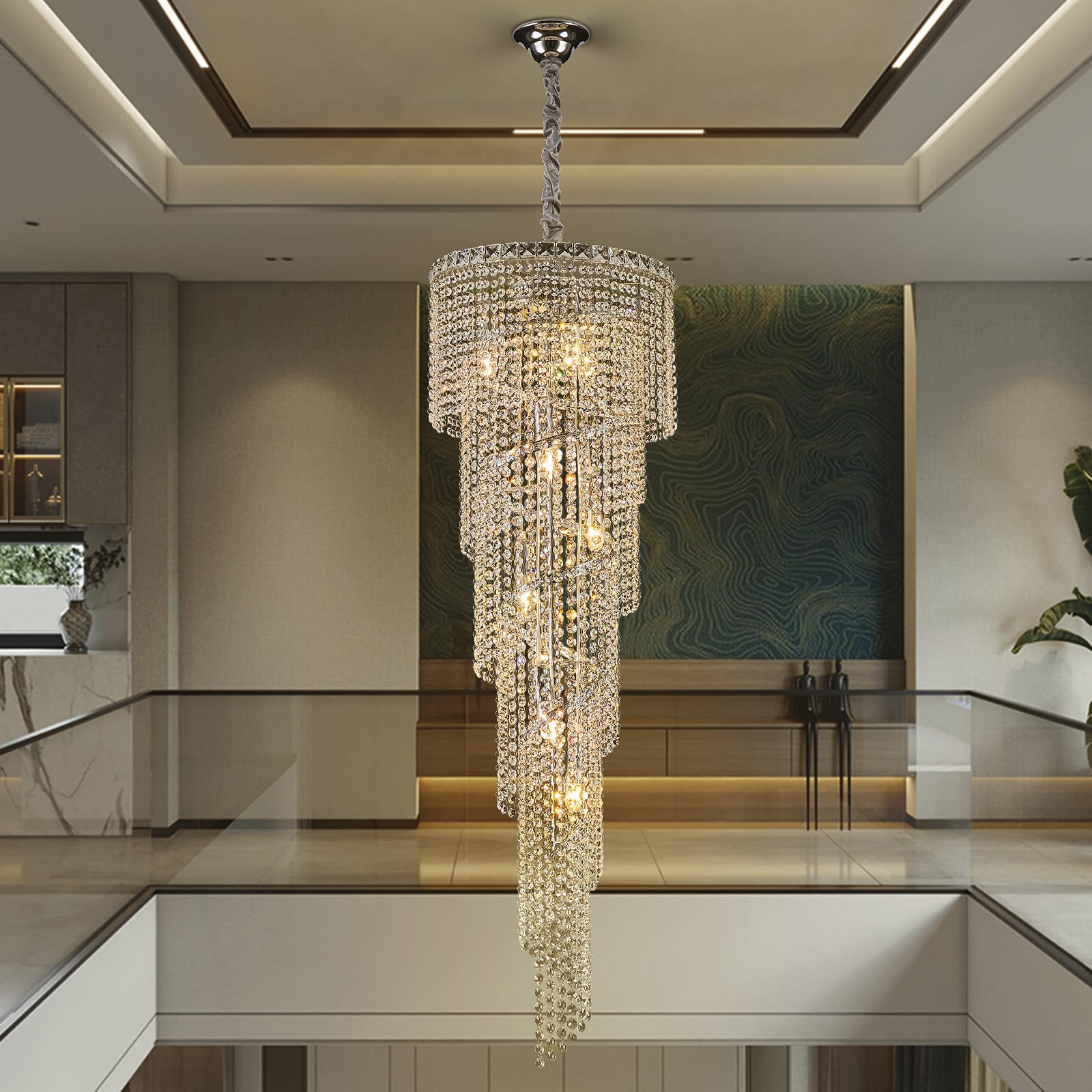 Modern Crsytal Chandelier,9 Lights Light Spiral Crystal Chandelier