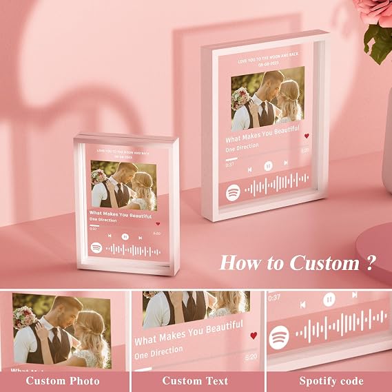 Personalized Spotify Plaque with Free White Frame - Spotify Picture Frame Custom Acrylic Song Plaque - Music Picture Frame Customized Gifts for Boyfriend Girlfriend Couples Family