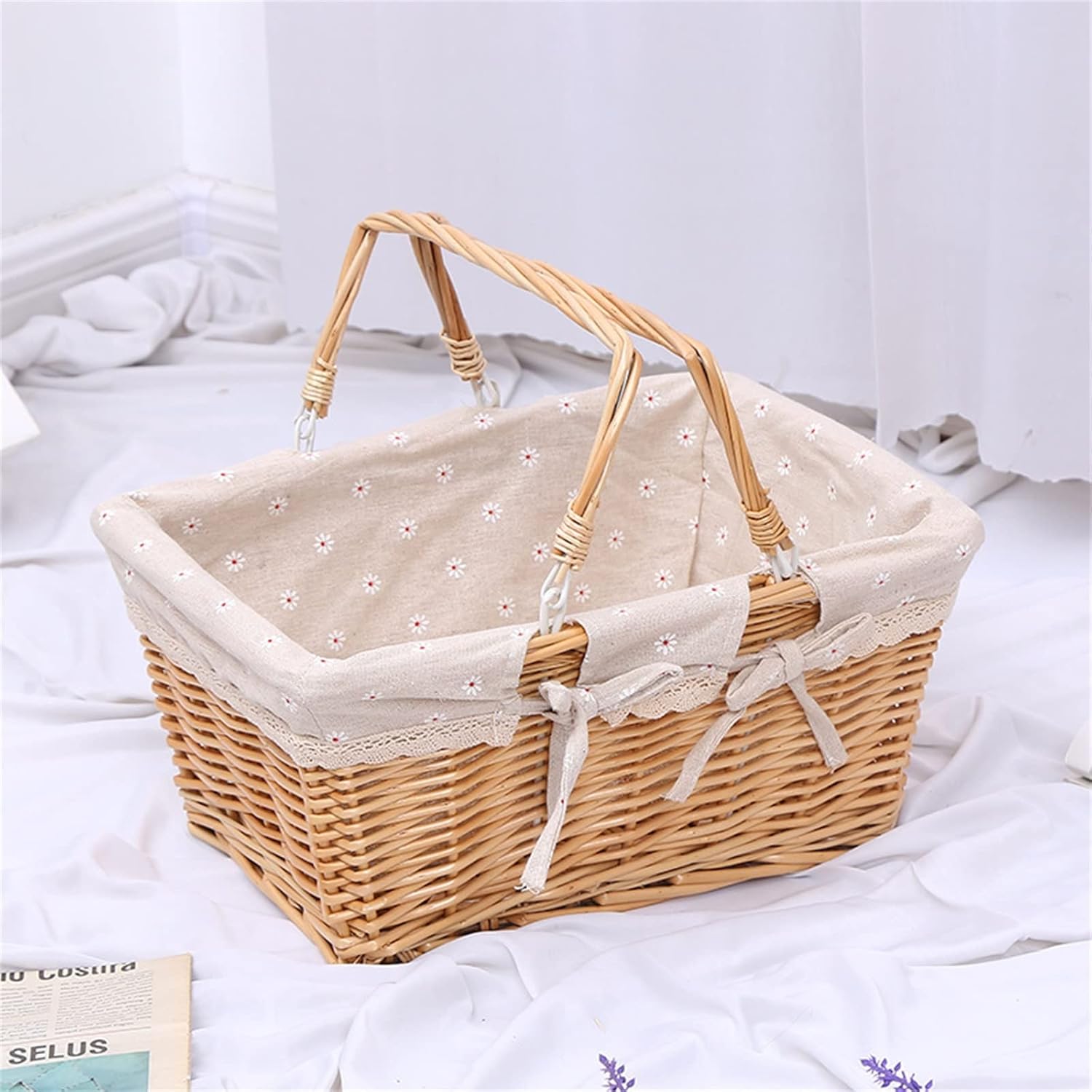 Picnic Basket Outdoor Picnic Shopping Gift Vegetable Basket for Camping Outdoor(Square)