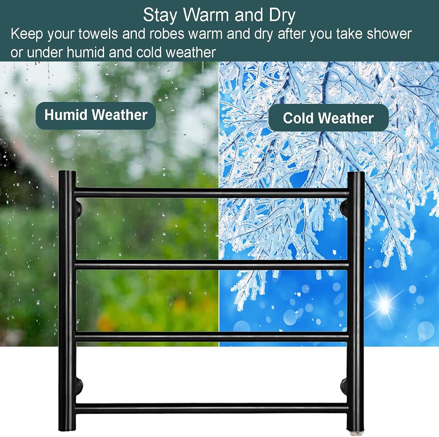 Electric Heated Towel Drying Rack Heated Rack Black, 4 Bars Electric Heated Towel Racks Wall Mounted Towel Heater for Bathroom Electric Heated Towel Rail,Plug in