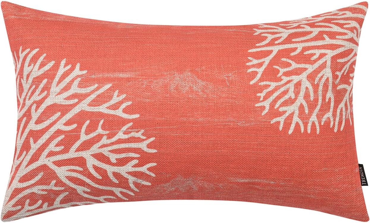 TRENDIN Coral Throw Pillow Cover 12X20 for Couch Coastal