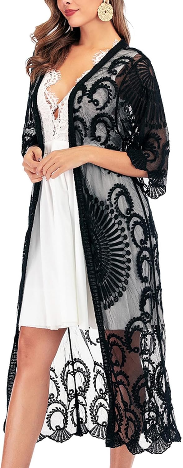 FaroDor Women Flowy Cardigan Lace Crochet Swimwear Beach Cover Ups image 5