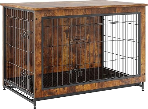 Dog Crate Furniture, 38" Wooden Cozy Dog Crate with Double Doors, Sturdy Dog Cage End Table with Multipurpose Removable Tray, Indoor Modern Kennel for Dogs Up to 70 Lbs - Easy Care