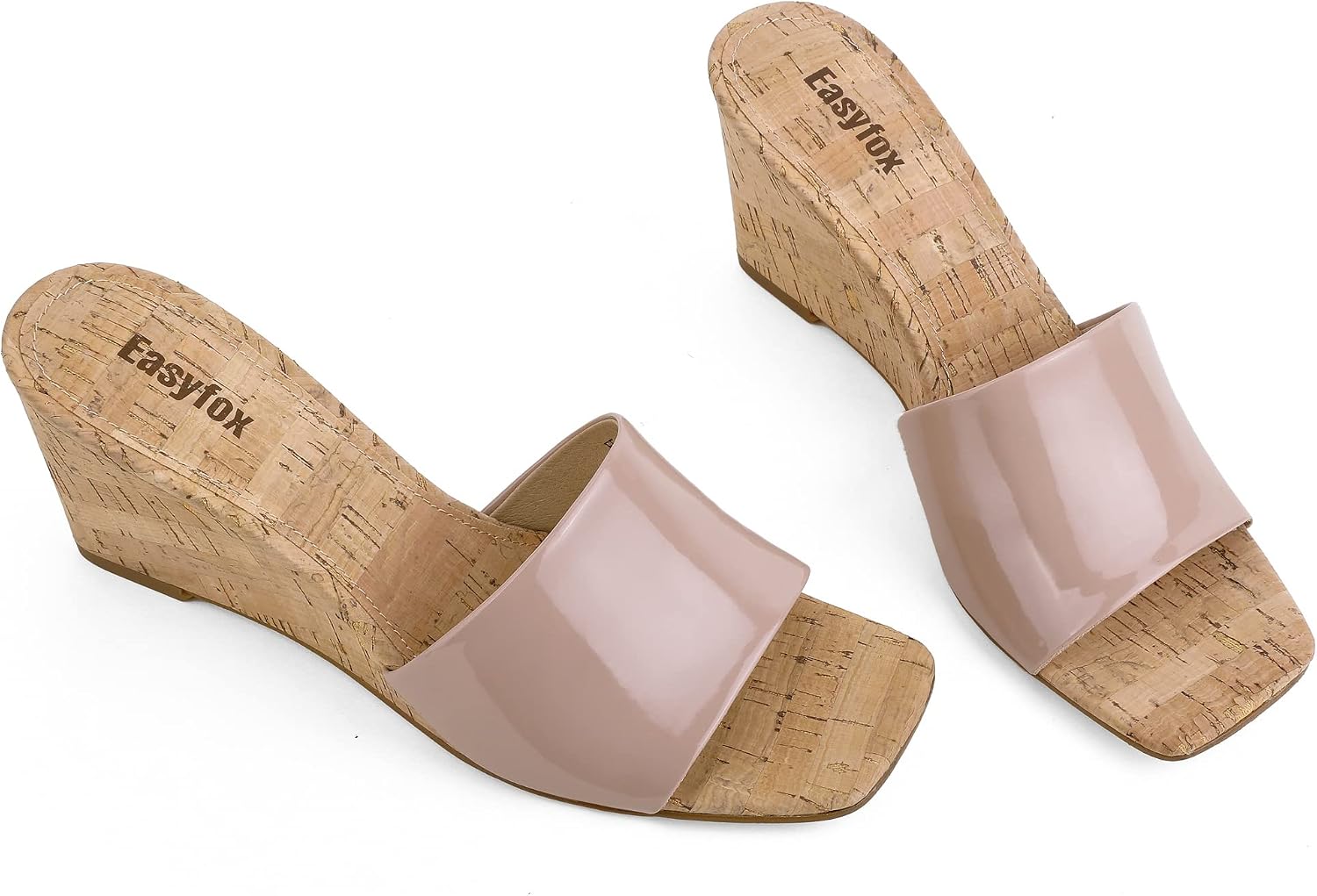 Easyfox Wedge Sandals for Women Open Toe Wedge Heels Womens High Heel Sandal Square Toe Heeled Wedge Sandals Wood Grain Slip on Wedge Mules image 5