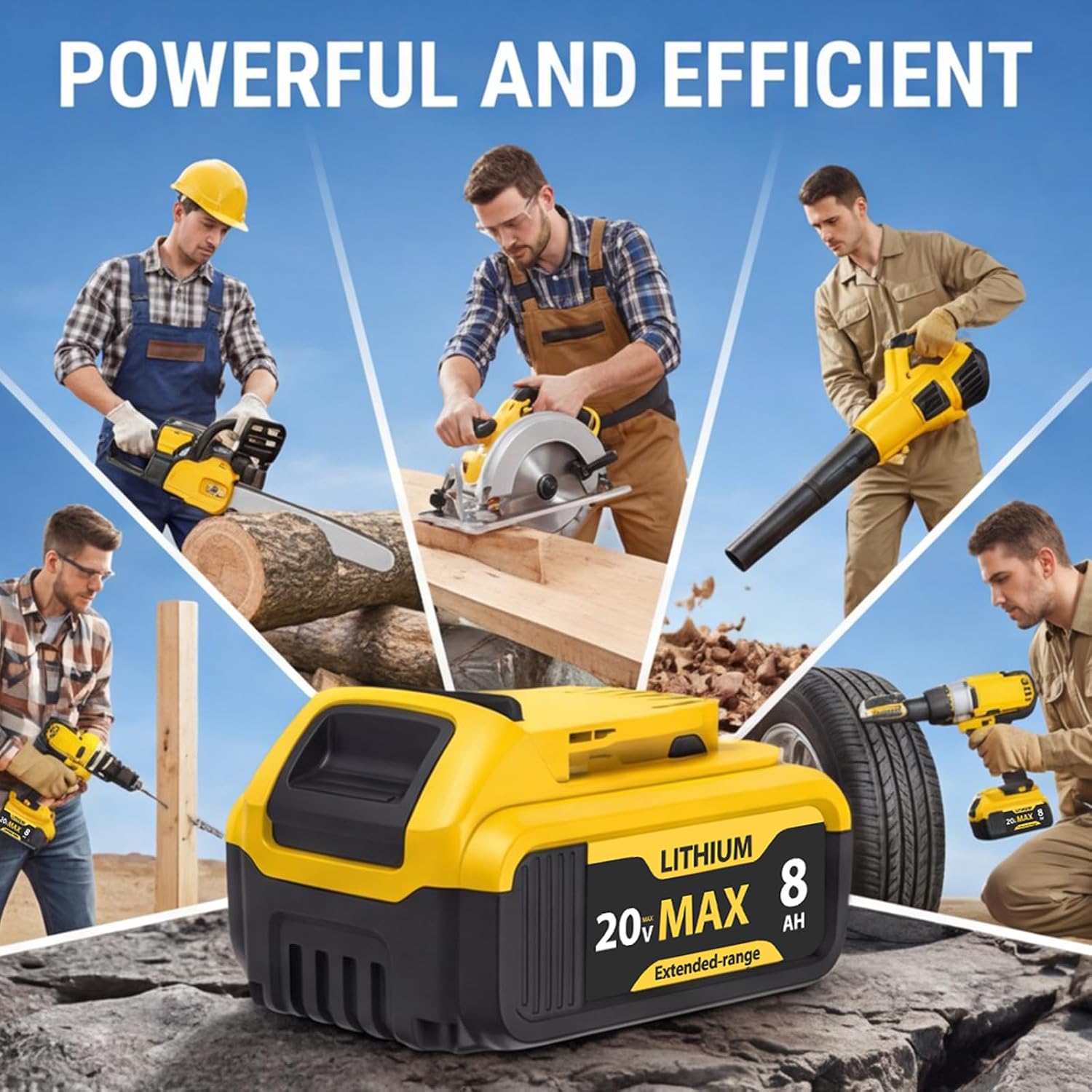 8000mAh High-Capacity Lithium-Ion Battery for DEWALT 20V MAX Battery, Perfectly Compatible with DCB207/DCB204/DCB200/DCB201/DCB203 Series Power Tools - 5