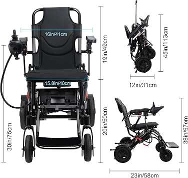 Electric Wheelchair, Lightweight Foldable Motorized Wheelchairs for Adults, 500W Portable Power Chair, 12 Miles Range, All Terrains Power Wheelchair for Seniors Travel, Home, Airline Approved Black