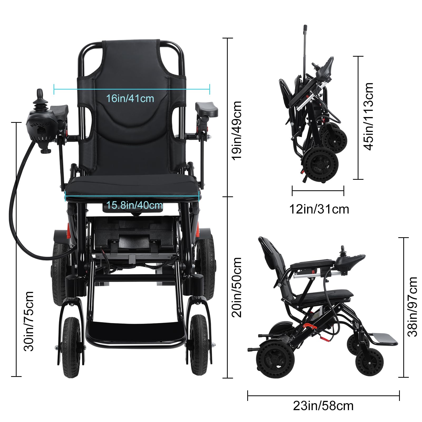 Silla de ruedas eléctrica, sillas de ruedas motorizadas plegables ligeras para adultos, silla eléctrica portátil de 500 W, rango de 12 millas, silla de ruedas eléctrica todo terreno para personas