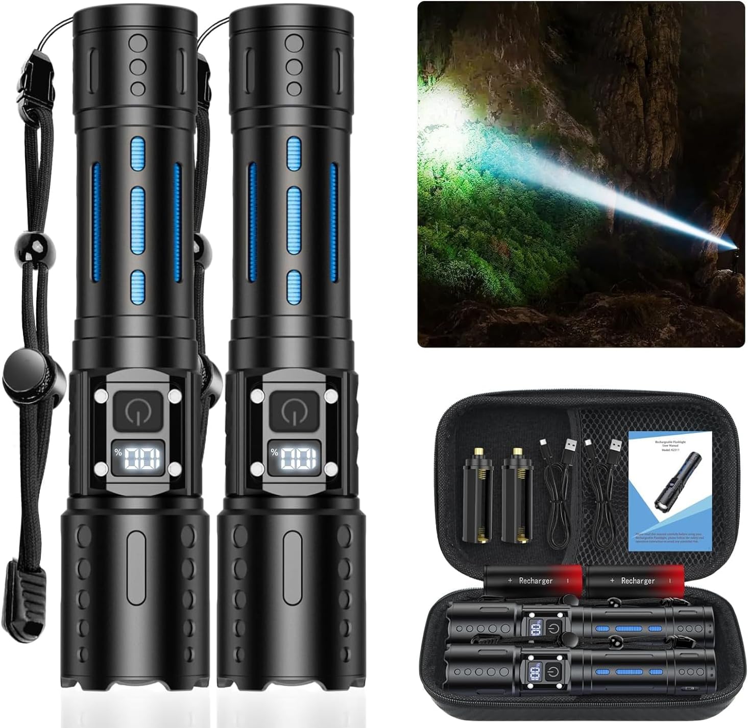 Exrp Flashlights High Lumens Rechargeable 20,000 Lumens Super Bright