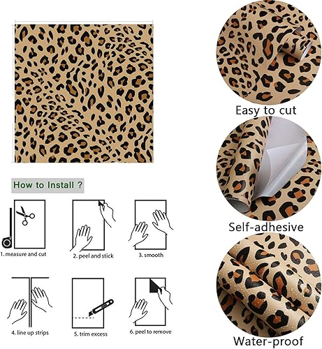 Miniatura 2 de Ismoon Papel tapiz único negro y dorado para despegar y pegar de 16.1 x 236 pulgadas, papel tapiz de guepardo, papel de contacto dorado moderno,