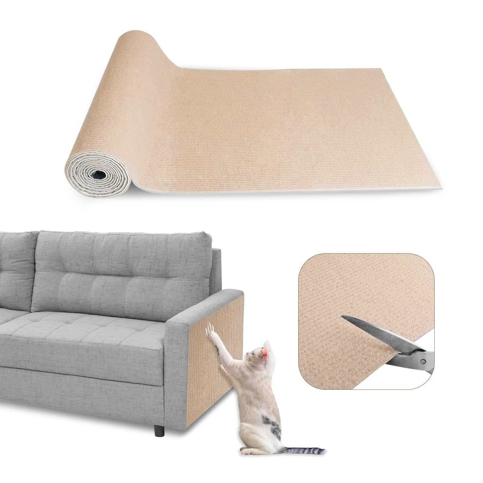 Tapis griffoir pour chat kaki de 200x40cm à coller soi-même sur le mobilier