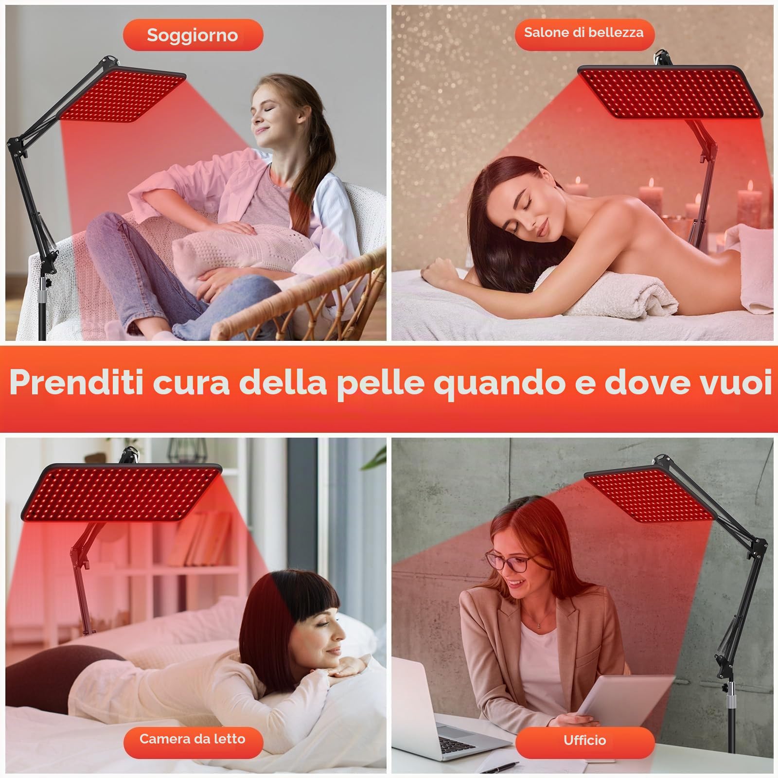BEICHEN Lampada di terapia con luce rossa per il corpo e il viso, lampada di luminoterapia a infrarossi con supporto stabile, luce rossa 660 nm, pannello di luminoterapia a infrarossi 850 nm e 940