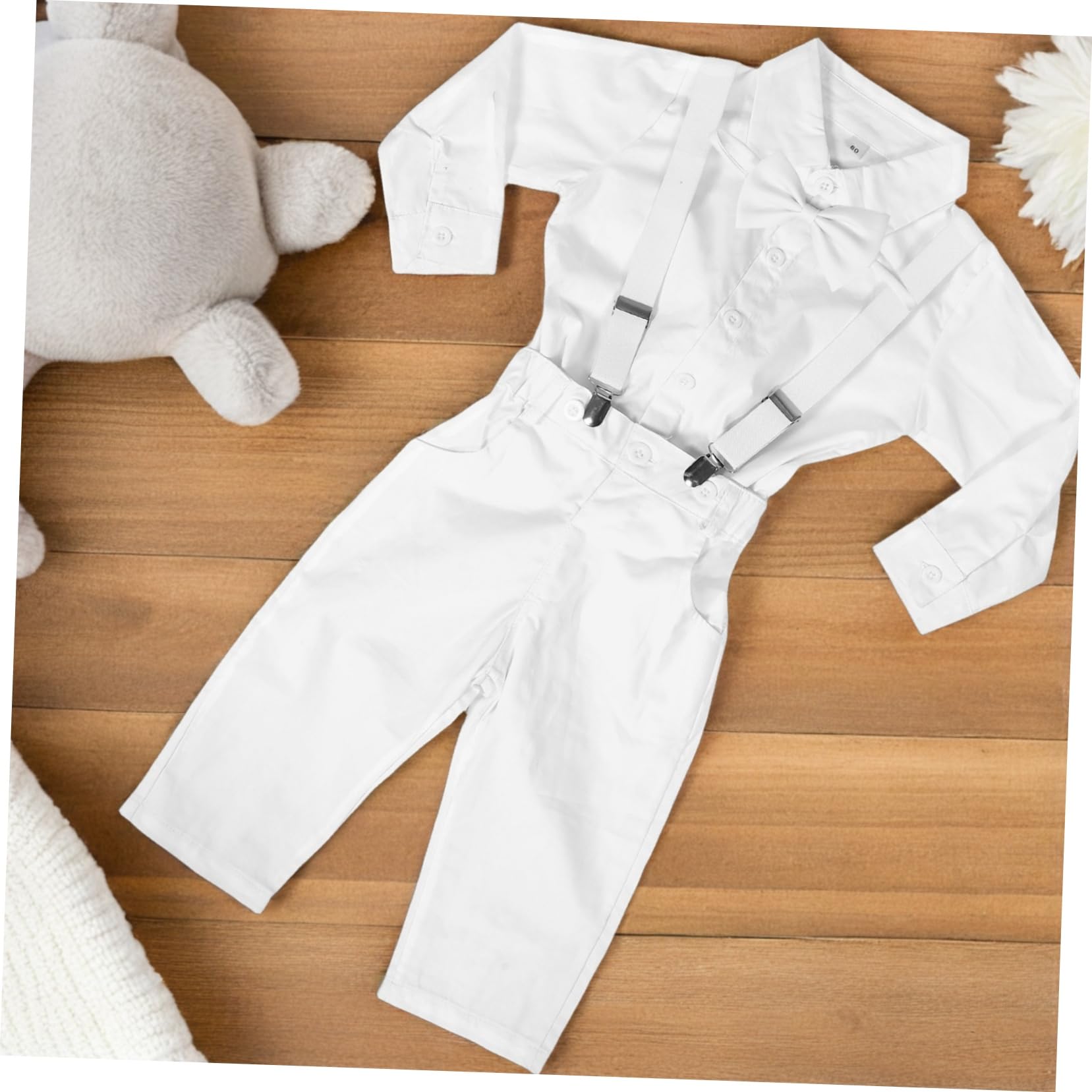 Elegante Vestido de Caballero para de Manga Larga Pantalones con Tirantes y Pajarita para Bautizos y Bodas